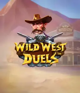  Step into the rugged world of "Wild West Duels" by Pragmatic Play, featuring a gritty gunslinger ready for a showdown. The image shows a resolute cowboy with crossed pistols, set against a dusty Western town. His focused expression and detailed attire embody the spirit of the Old West. The game's title is boldly presented in a rustic font, complementing the exciting theme. 